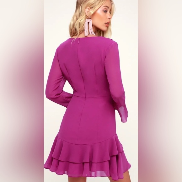 KEEPSAKE THE LABEL Run Free Magenta Mini Ruffle Long Sleeve Dress - Picture 2 of 9